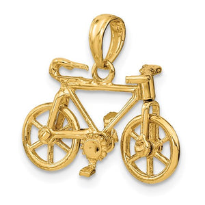 14k Yellow Gold Bicycle 3D Moveable Pendant Charm