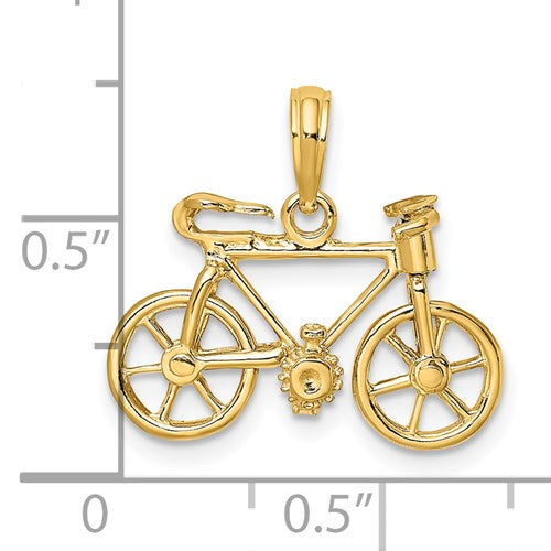 14k Yellow Gold Bicycle 3D Moveable Pendant Charm