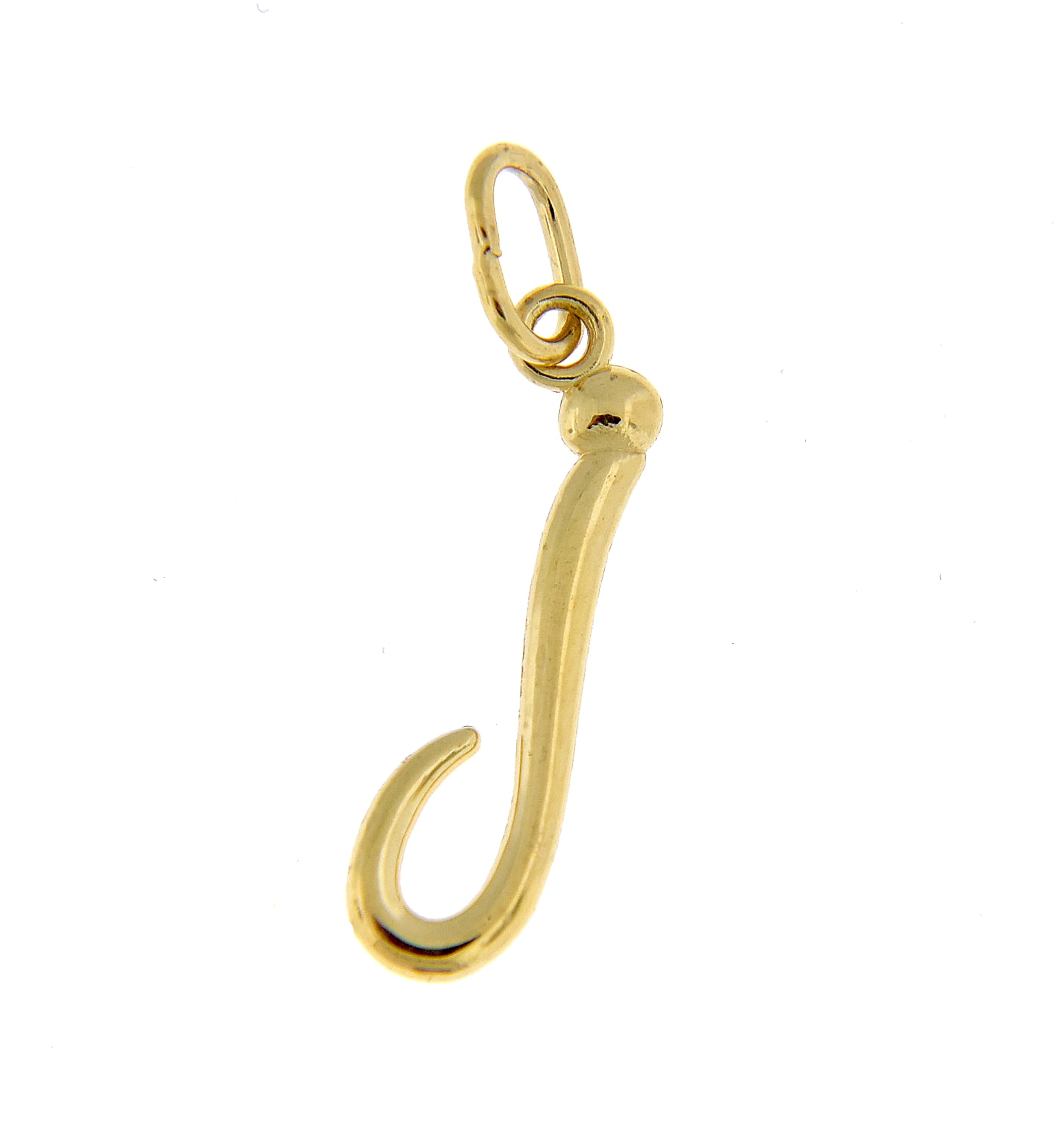 14K Yellow Gold Lowercase Initial Letter J Script Cursive Alphabet Pendant Charm