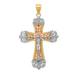 Lataa kuva Galleria-katseluun, 14k Gold Tri Color Cross Crucifix Large Pendant Charm

