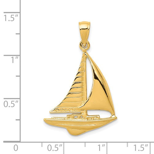 14k Yellow Gold Sailboat Sailing Nautical Pendant Charm
