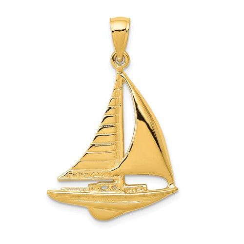 14k Yellow Gold Sailboat Sailing Nautical Pendant Charm