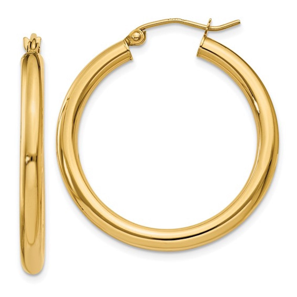 14K Yellow Gold 29mm x 3mm Classic Round Hoop Earrings