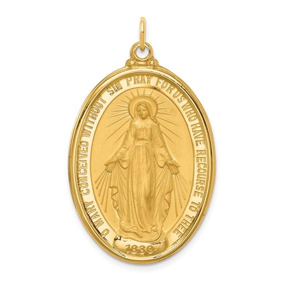 14k Yellow Gold Blessed Virgin Mary Miraculous Medal Oval Large Pendant Charm