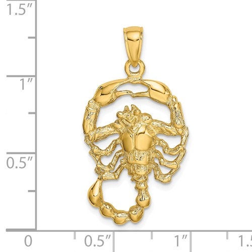 14k Yellow Gold Scorpio Zodiac Horoscope Large Pendant Charm