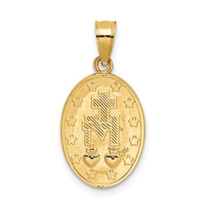 14k Yellow Gold Blessed Virgin Mary Miraculous Medal Oval Pendant Charm