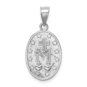 14K White Gold Blessed Virgin Mary Miraculous Medal Oval Pendant Charm