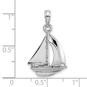 14k White Gold Sailboat Sailing 3D Pendant Charm