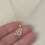 Load and play video in Gallery viewer, 10K Yellow Gold Script Initial Letter B Cursive Alphabet Pendant Charm
