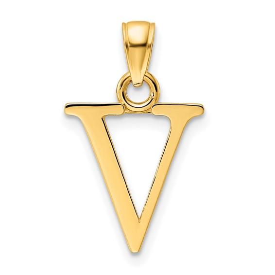 14K Yellow Gold Uppercase Initial Letter V Block Alphabet Large Pendant Charm
