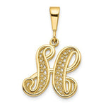 Carregar imagem no visualizador da galeria, 14K Yellow Gold Initial Letter H Cursive Script Alphabet Filigree Pendant Charm
