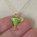 Load and play video in Gallery viewer, 14k Yellow Gold Enamel Green Margarita Cocktail Drink Pendant Charm
