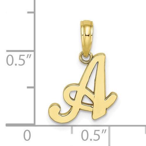 14K Yellow Gold Script Initial Letter A Cursive Alphabet Pendant Charm