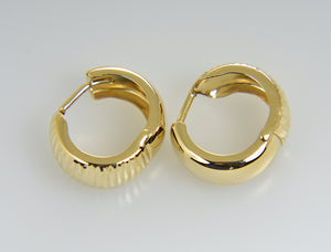 14k Yellow Gold Textured Hinged Hoop Huggie Earrings
