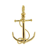 Afbeelding in Gallery-weergave laden, 14k Yellow Gold Anchor Rope Long T Bar Shackle 3D Pendant Charm
