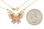 Charger l&#39;image dans la galerie, 14k Gold Tri Color Butterfly Necklace 18 inches
