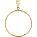 Load image into Gallery viewer, 14K Yellow Gold Holds 29mm x 2mm Coins or Mexican 1/2 oz ounce Coin Holder Tab Back Frame Pendant
