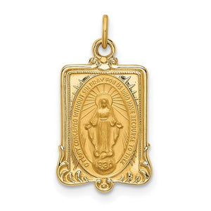 14k Yellow Gold Blessed Virgin Mary Miraculous Medal Rectangle Pendant Charm