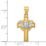 Cargar imagen en el visor de la galería, 14k Gold Two Tone Claddagh Celtic Cross Pendant Charm
