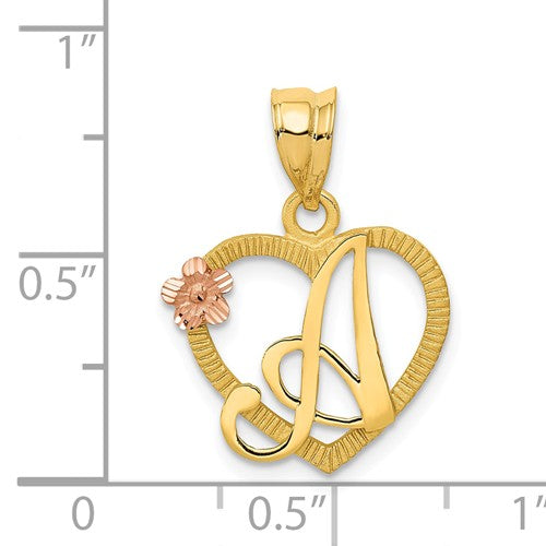 14k Yellow Rose Gold Letter A Initial Alphabet Heart Pendant Charm