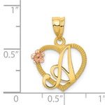 Carregar imagem no visualizador da galeria, 14k Yellow Rose Gold Letter A Initial Alphabet Heart Pendant Charm
