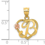 Carica l&#39;immagine nel visualizzatore di Gallery, 14k Yellow Rose Gold Letter B Initial Alphabet Heart Pendant Charm
