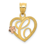 Afbeelding in Gallery-weergave laden, 14k Yellow Rose Gold Letter C Initial Alphabet Heart Pendant Charm
