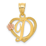 Afbeelding in Gallery-weergave laden, 14k Yellow Rose Gold Letter D Initial Alphabet Heart Pendant Charm
