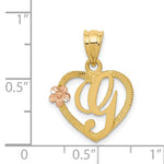Indlæs billede til gallerivisning 14k Yellow Rose Gold Letter G Initial Alphabet Heart Pendant Charm
