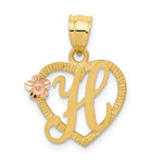 Afbeelding in Gallery-weergave laden, 14k Yellow Rose Gold Letter H Initial Alphabet Heart Pendant Charm
