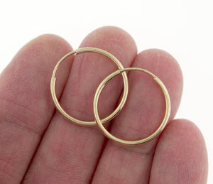 14K Yellow Gold 20mm x 1.5mm Endless Round Hoop Earrings