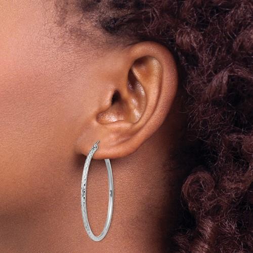 Sterling Silver Diamond Cut Classic Round Hoop Earrings 40mm x 2mm