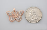 Afbeelding in Gallery-weergave laden, 14k Rose Gold Rhodium Butterfly Open Back Pendant Charm
