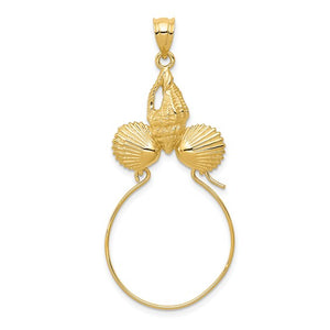 14K Yellow Gold Seashells Clam Shell Charm Holder Pendant