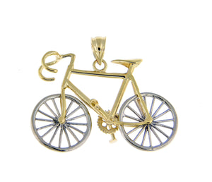 14k Gold Two Tone Large Bicycle Moveable 3D Pendant Charm - [cklinternational]