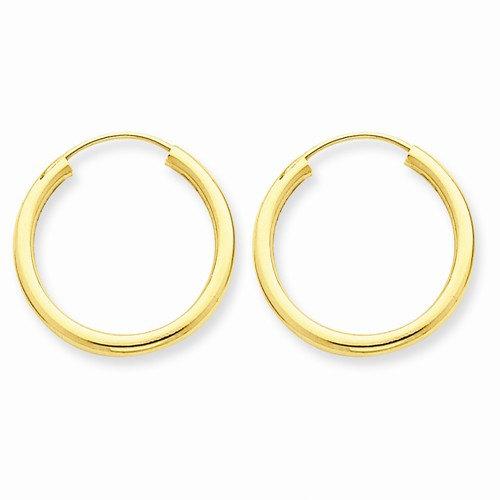 14K Yellow Gold 13mm x 2mm Round Endless Hoop Earrings