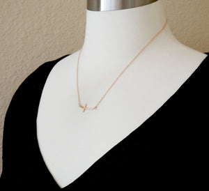 14k Rose Gold Sideways Curved Cross Necklace 19 Inches