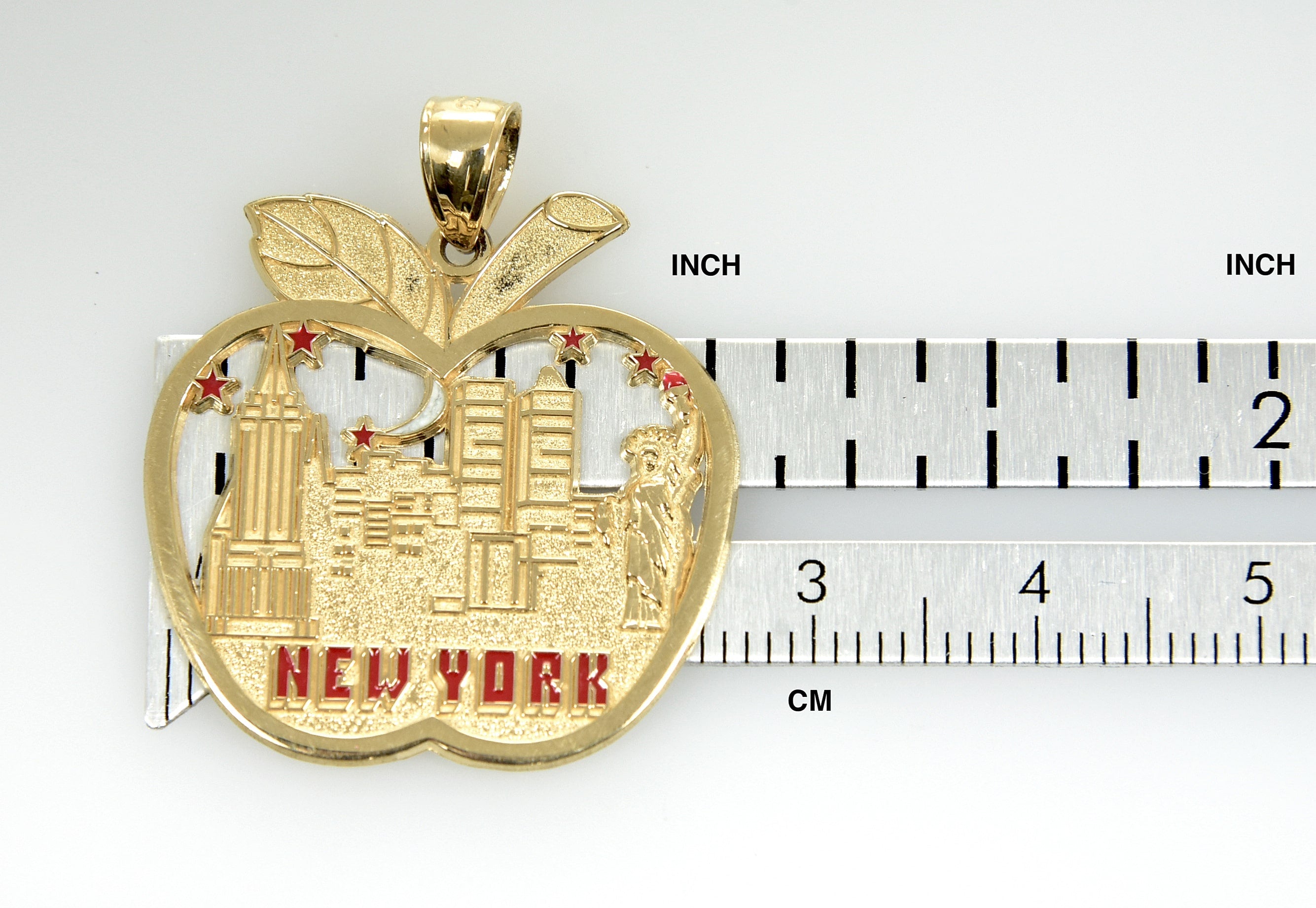 14k Yellow Gold Enamel New York Skyline Big Apple Pendant Charm