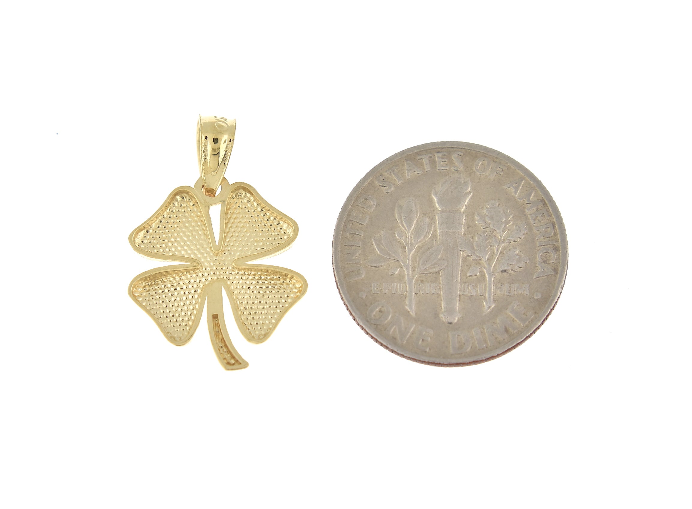 14k Yellow Gold Four Leaf Clover Open Back Pendant Charm