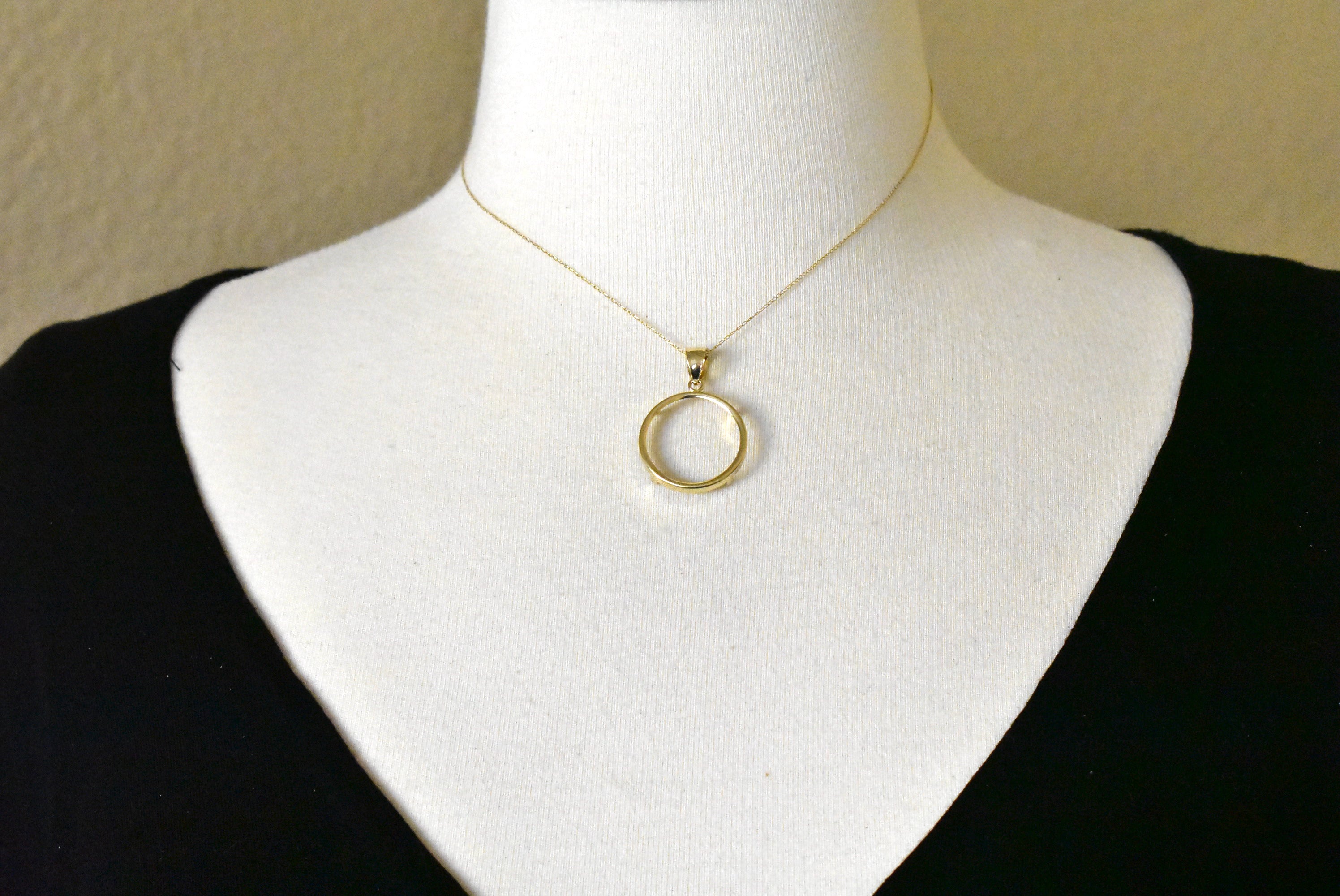 14K Yellow Gold Holds 22mm x 1.8mm Coins or 1/4 oz ounce American Eagle South African Krugerrand Chinese Panda Coin Holder Tab Back Frame Pendant