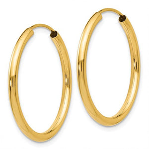14K Yellow Gold 22mm x 2mm Round Endless Hoop Earrings