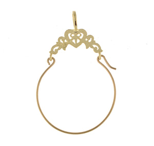 14K Yellow Gold Filigree Heart Charm Holder Hanger Connector Pendant