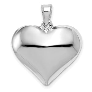 14k White Gold Puffy Heart 3D Hollow Pendant Charm
