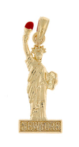 14k Yellow Gold Enamel New York Statue Liberty Pendant Charm