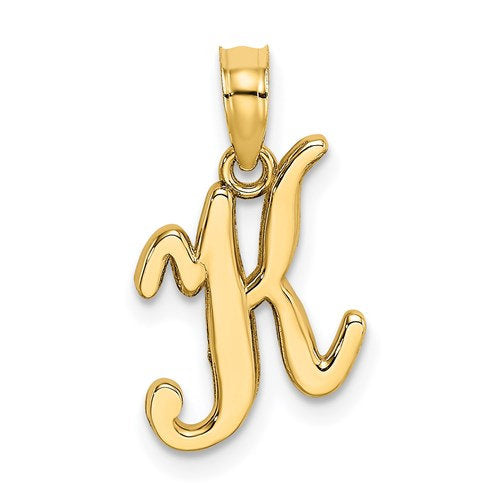 14K Yellow Gold Script Initial Letter K Cursive Alphabet Pendant Charm