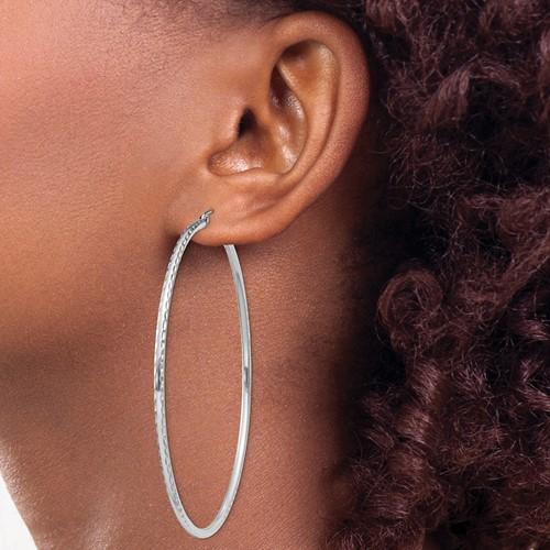 Sterling Silver Diamond Cut Classic Round Hoop Earrings 65mm x 2mm