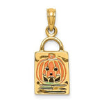 Carica l&#39;immagine nel visualizzatore di Gallery, 14k Yellow Gold Halloween Jack O Lantern Trick O Treat Bag 3D Pendant Charm
