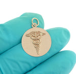 Load image into Gallery viewer, 14k Yellow Gold Medical Caduceus Symbol Disc Pendant Charm
