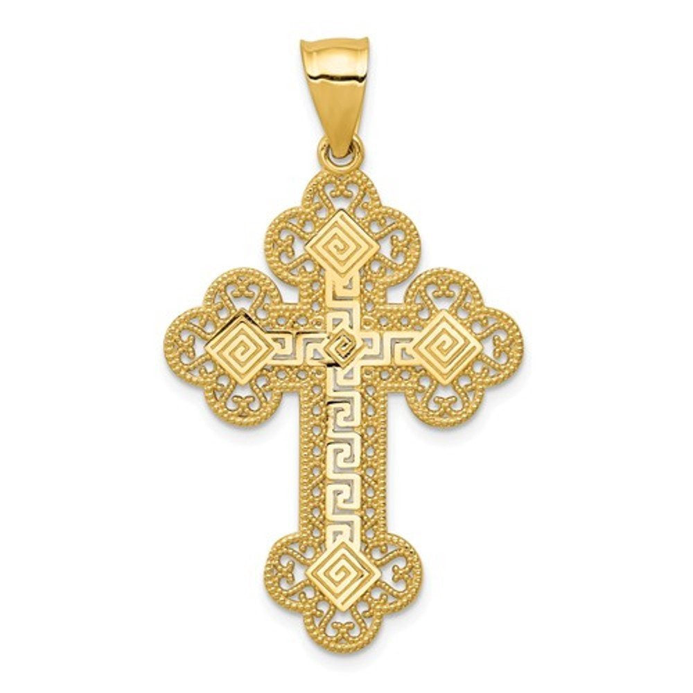 14k yellow gold greek key cross open back pendant charm