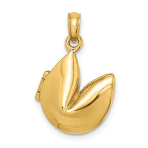 14k Yellow Gold Fortune Cookie 3D Pendant Charm